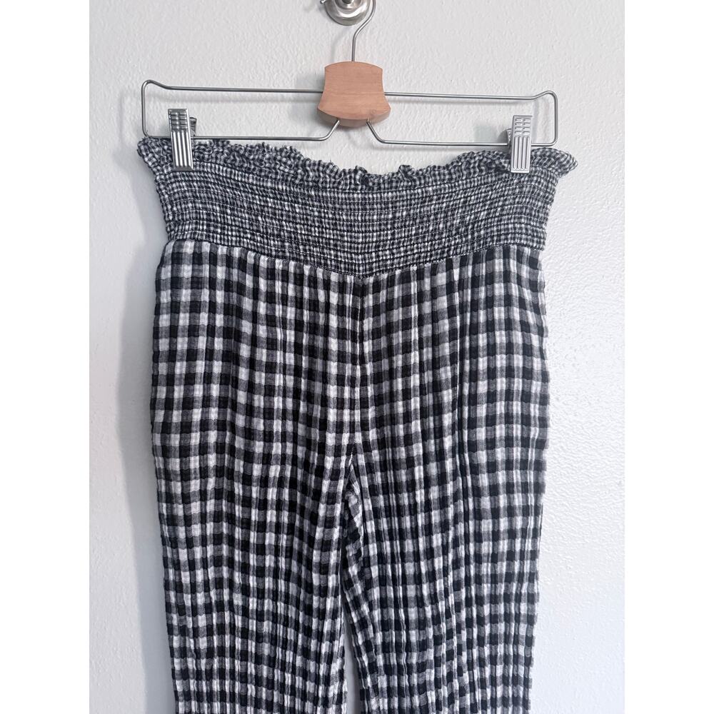 BY ANTHROPOLOGIE 100% cotton black white smocked pull on gingham casual pants - Picture 5 of 6